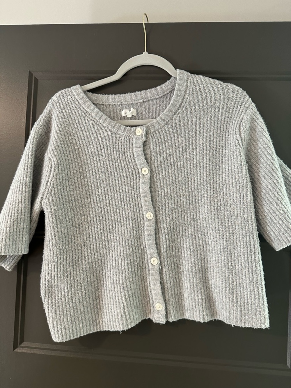 aerie Light Gray Ribbed Button Cardigan